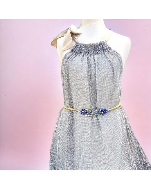 DAMAPREZIOSA Blue Plated Stretch Metal Belt With Daisy Buckle With Sapphire And Aquamarine Crystals