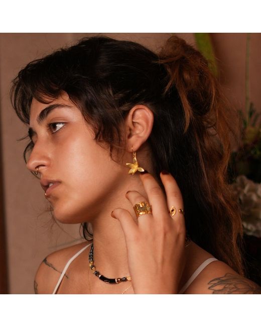 Ebru Jewelry Yellow Lotus Blossom Vermeil Earrings