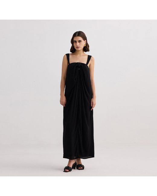 REISTOR Black Twilight Twist Strappy Maxi Crepe Dress