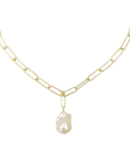 Kiri & Belle Metallic Nova Paperclip Chain Large Pearl Filled Necklace