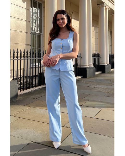 Girl In Mind Blue Jo Pleat Detail Tailored Trouser Sky