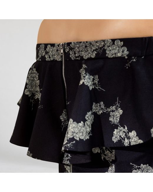 Smart and Joy Black Ruffle Bardot Denim Dress