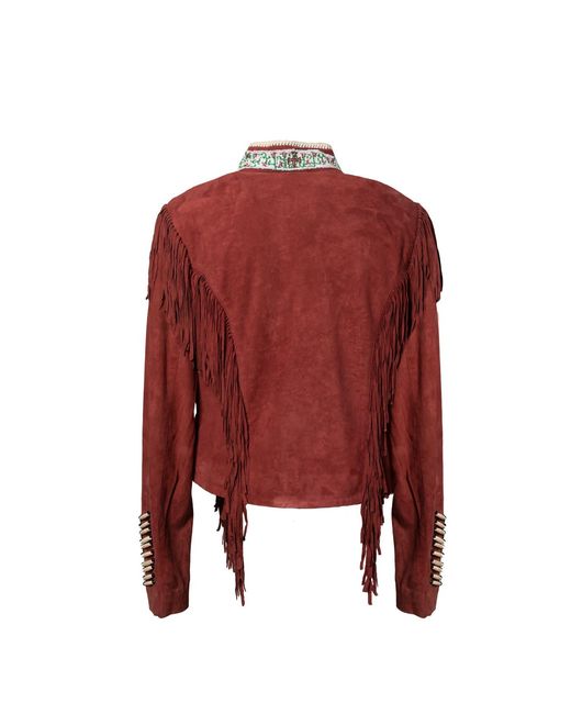 Zasta Studio Red Warrior Suede Leather Jacket With Fringes