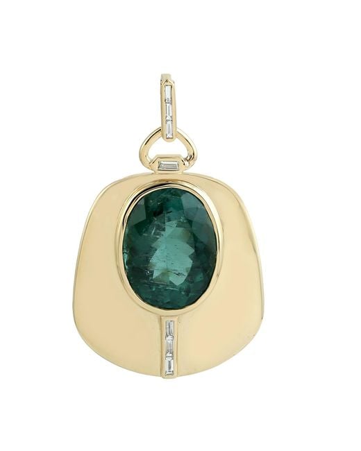 Artisan Metallic 18k Gold With Oval Tourmaline & Baguette Diamond Pendant