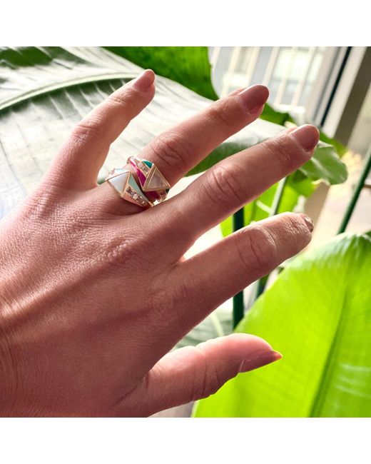 Glamrocks Jewelry Metallic Bright Side Ring- Coral & Mint