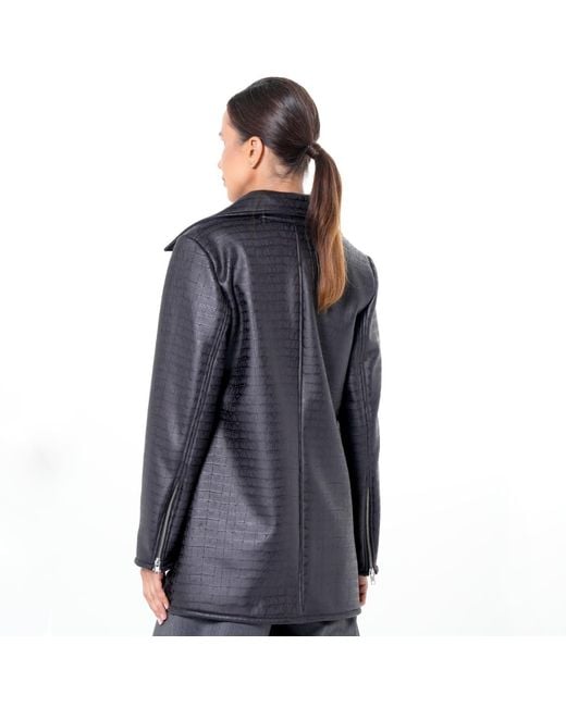 Metamorph Blue Croc-Effect Faux Suede Jacket