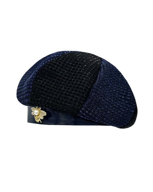 Lara Ari Women's Blue Sparkle Panel Beret With Bee Detail