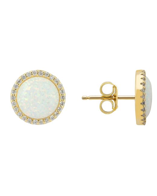 Latelita London Metallic White / Neutrals / Gold Large Sparkling Halo Opal Stud Earrings Gold