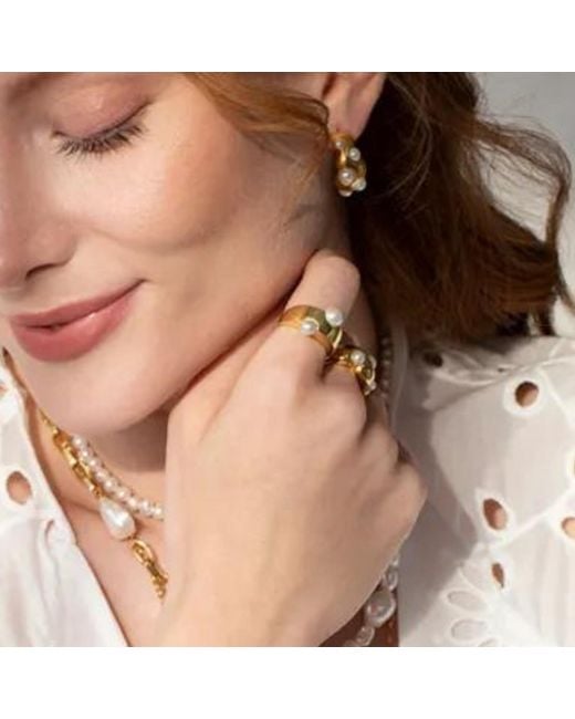 LINYA JEWELLERY Metallic Pearl Adjustable Ring