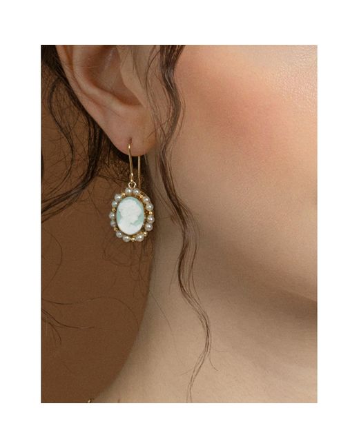 Vintouch Italy Blue Little Lovelies-Plated Cameo Pearly Earrings