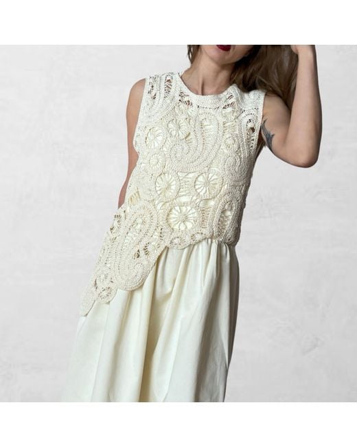 London Atelier Byproduct Natural Neutrals Cream Crochet Maxi Cotton Dress