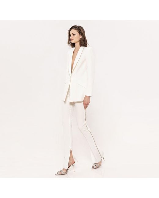 Nissa White Embellished High-Waisted Pants