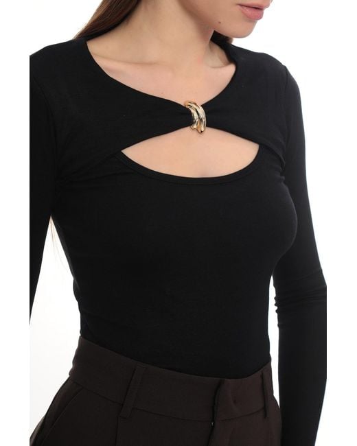 Monlicia Black Detail Cutout Long Sleeve Stretch Mila Top