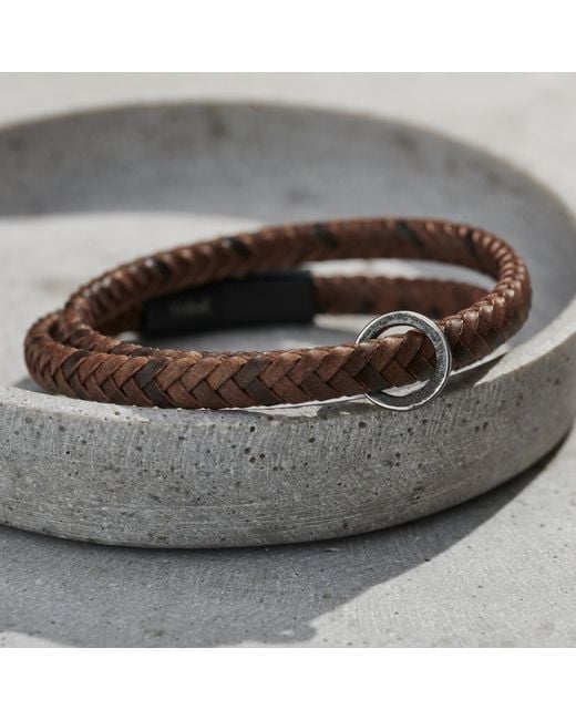 Posh Totty Designs Brown Leather Oxidised Charm Bracelet for men