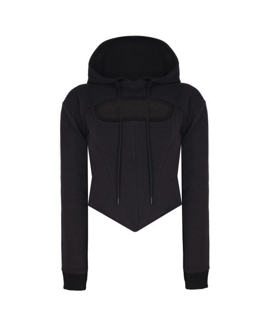 No'design Black Zip-Up Hoodie With Corset Detail