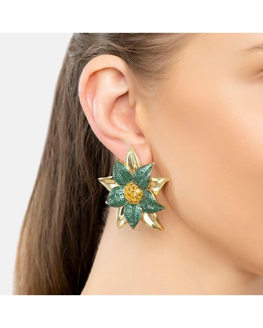 Latelita London Green Marguerite Daisy Flower Large Stud Earrings Emerald