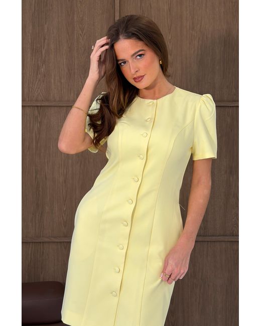Girl In Mind Yellow Megan Short Sleeve Button Up Lemon Mini Dress