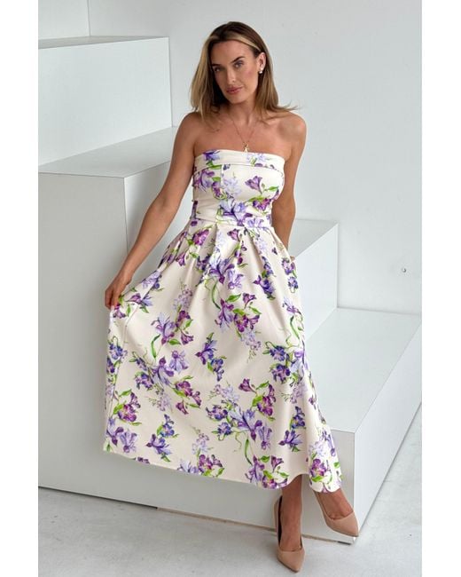 Girl In Mind Pink Danni Strapless Bandeau Midi Dress Floral