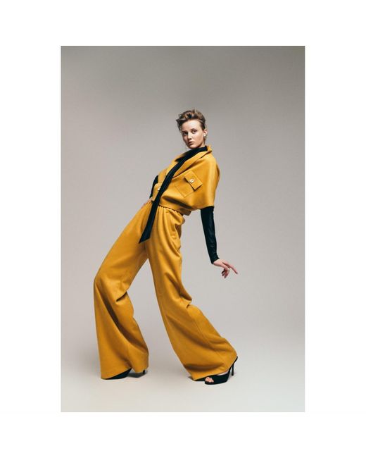 Julia Allert Natural Cropped Suede Blazer With Shawl Collar Mustard