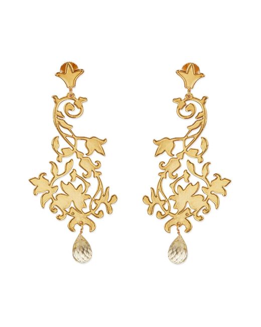Dhwani Bansal Metallic Filigree Mehr Chandelier Earrings With Lemon Quartz