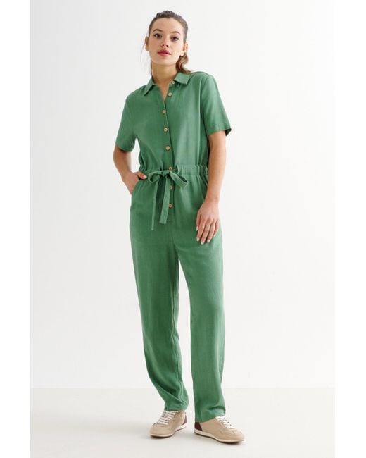 Louche Green Justin Linen Mix Short Sleeve Jumpsuit