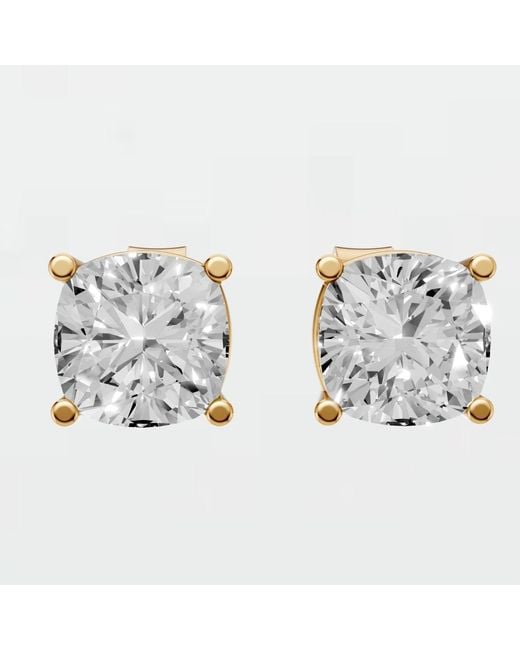 Aya Fine Jewelry White Cushion Cut Lab Diamond Solitaire Stud Earrings