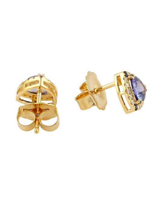 Artisan Blue Trillion Tanzanite, Sapphire & Diamond Halo Stud Earrings