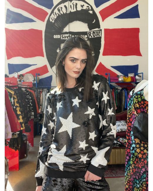 Any Old Iron Black Sparkle Star Reversible Sequin Sweatshirt