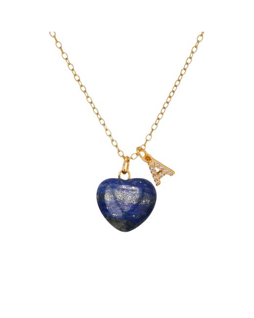 VALERIE CHIC Blue Initial Letter Lapis Lazuli Heart Necklace
