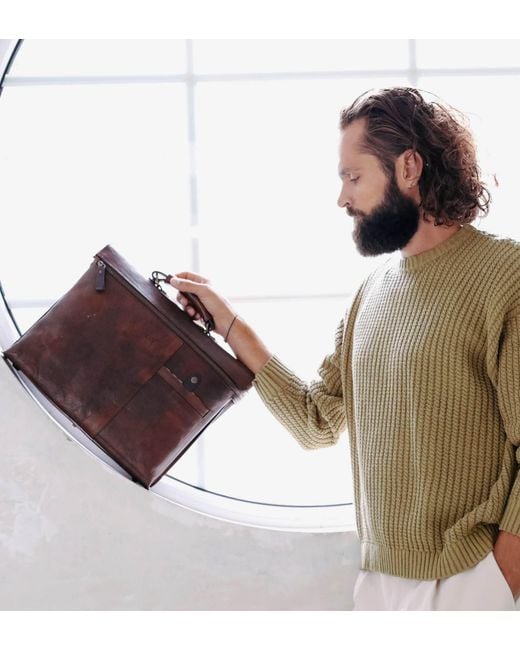 Time Resistance Brown Leather Briefcase Laptop Bag for men