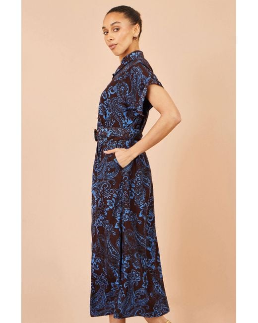 Yumi' Blue Paisley Midi Shirt Dress