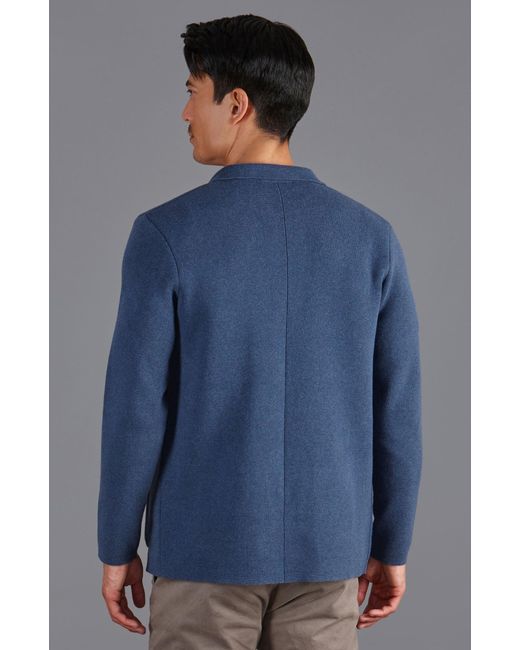 Paul James Knitwear Blue Cotton Deconstructed Knitted Gabriel Blazer for men