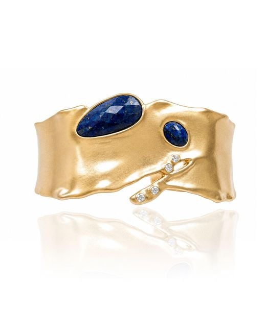 Rare Matters Jewelry Blue Organic Celestial Bangle Lapis Statement Cuff Bracelet