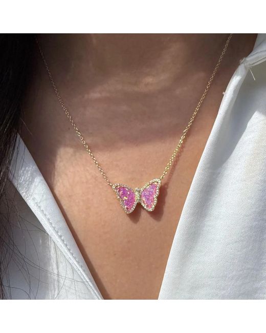 KAMARIA Pink Opal Butterfly Necklace With Crystals