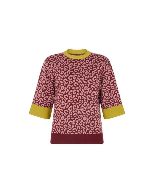 Raffya Red Daffodil Slouchy Animal Print Knitted T-Shirt