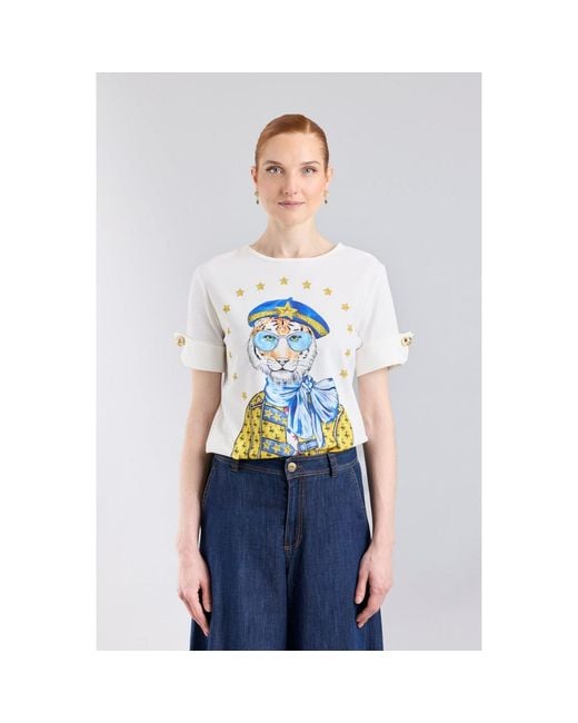 The Extreme Collection Blue Printed T-Shirt With Buttons