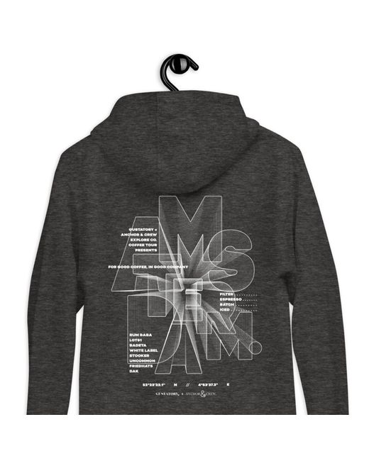 Anchor and Crew Gray Heather Gustatory Amsterdam Coffee Scene Cotton Blend Embroidered Hoodie