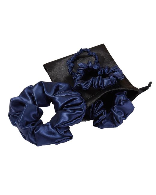 Soft Strokes Silk Blue Set Of Four Pure Mulberry Silk Scrunchies