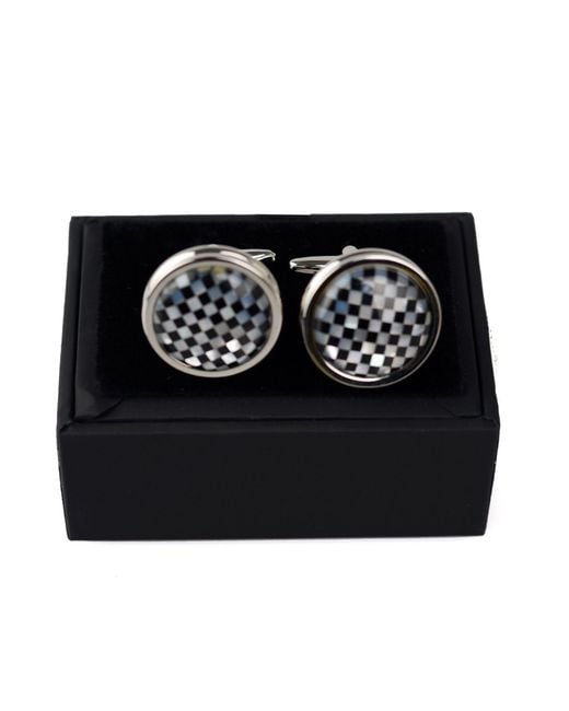 DAVID WEJ Black Round Patterned Cufflinks for men