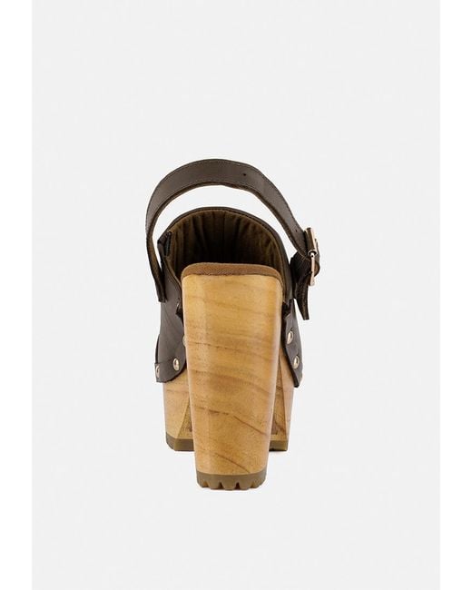 Rag & Co Brown Alona Slingback High Block Heeled Clogs