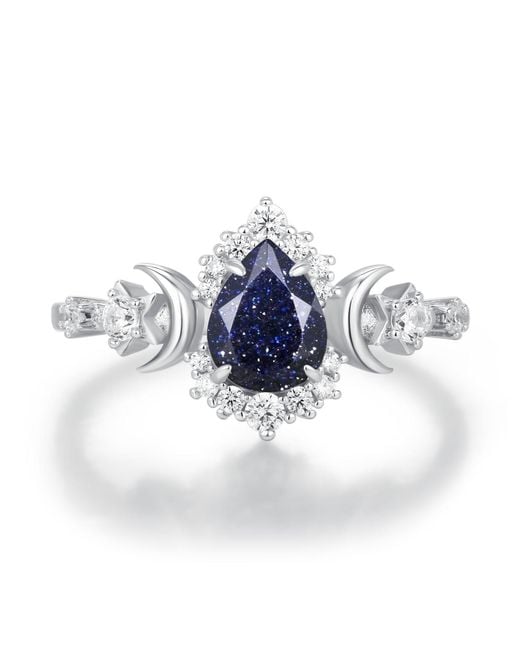 Azura Jewelry New York Blue Galactic Pear Cut Sandstone Ring Vermeil