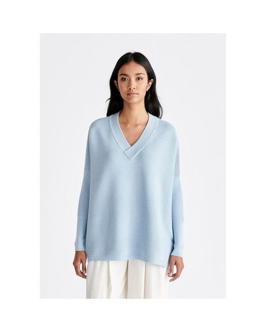 Paisie Blue V-Neck Ribbed Jumper