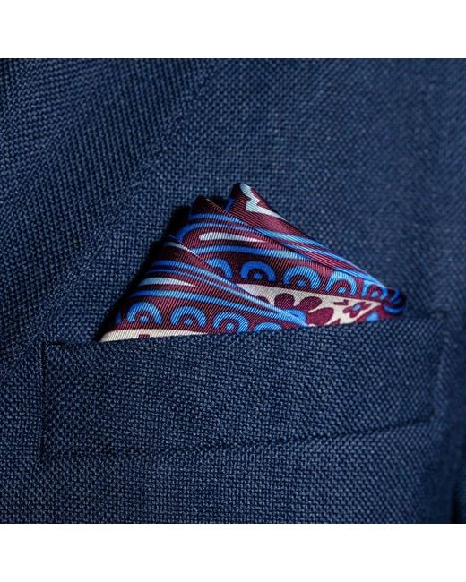 Otway & Orford Blue 'Kaleidoscope' Paisley Silk Pocket Square for men