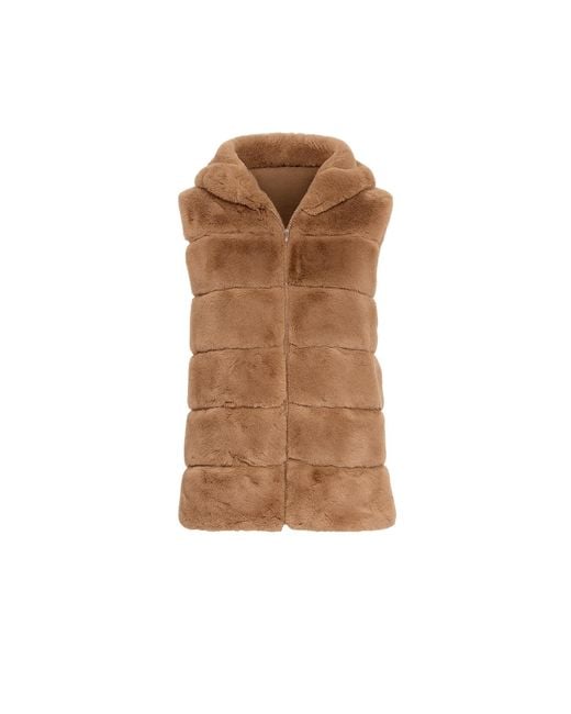 Tantra Spain Sl Brown Neutrals Fur Vest With Hood And Zipper Closure