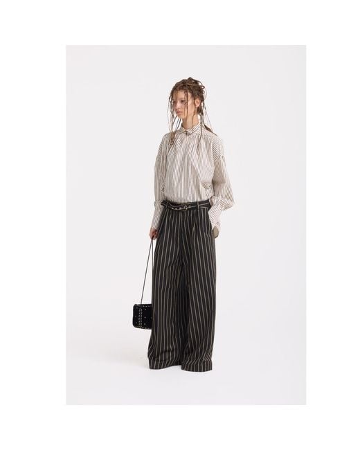 Julia Allert Gray High-Waisted Wide-Leg Pinstripe Palazzo Trousers –