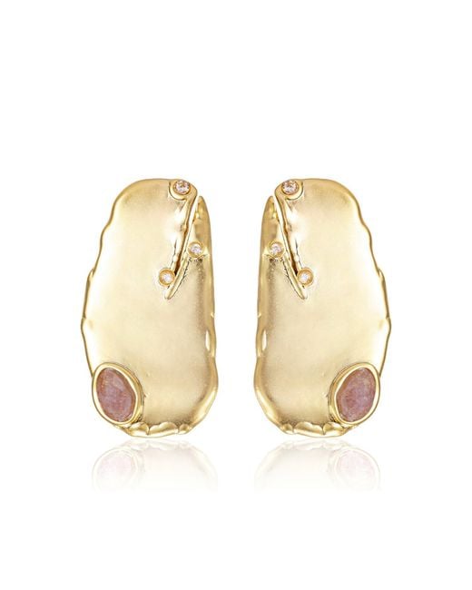 Rare Matters Jewelry Metallic Organic Harmony Strawberry Quartz Earrings