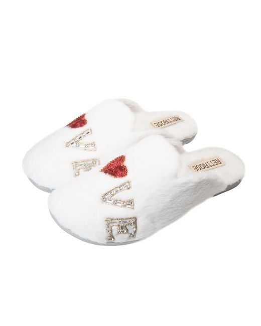 Rettrose White Anastasia Cream Luxury Plush Diamanté Embellished Handmade Slipper