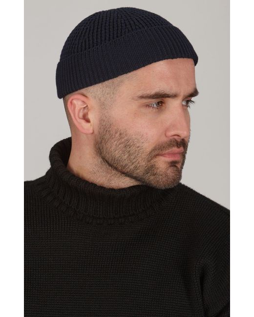 Paul James Knitwear Blue Lightweight Cotton Docker Whitby Beanie for men