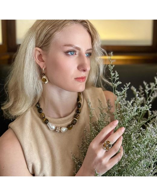 Farra Metallic Tiger Eye Stones Setting Statement Ring