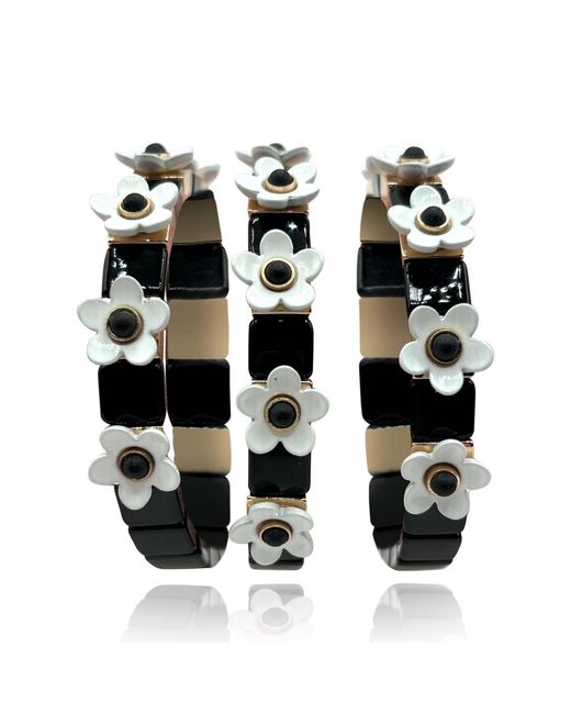 Michael Nash Jewelry Black Grazia And Floral Enamel Elasticized Bracelets